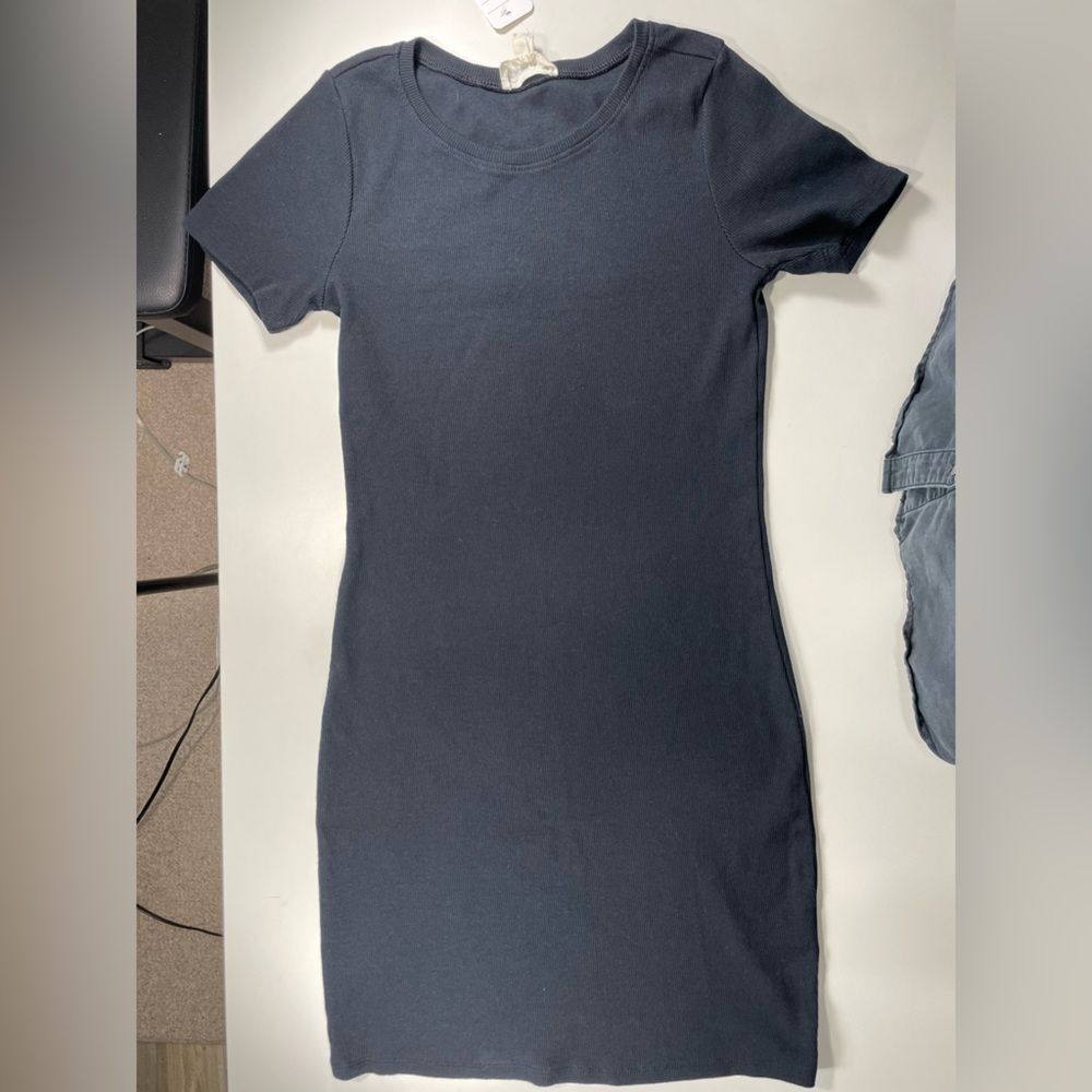 Open Edit T-Shirt Dress W/S Black Ribbed Knit Mini Short Sleeve LN/NWOT - Picture 10 of 10